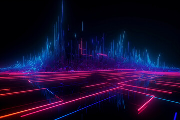 Fototapeta na wymiar Abstract futuristic neon background. Red blue lines, glowing in the dark. Ultraviolet spectrum. Cyber space. template wallpaper, generative ai