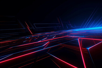 Fototapeta premium Abstract futuristic neon background. Red blue lines, glowing in the dark. Ultraviolet spectrum. Cyber space. template wallpaper, generative ai