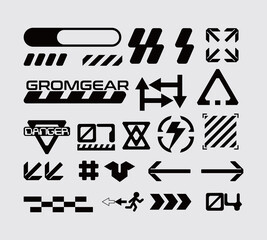 sci fi interface element icon symbol template cyberpunk ornament decorative danger street vector set bundle editable 