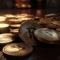 Bitcoin blockchain crypto currency digital money exchange Technology symbol Generative AI.	