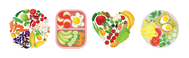 Healthy Natural Food and Organic Products Vector Composition Set