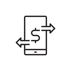 Smartphone with money transfer icon in flat style. Money transfer vector illustration on white isolated background.