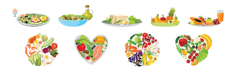Healthy Natural Food and Organic Products Vector Composition Set