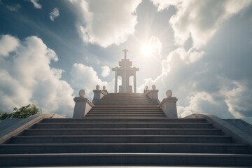 Stairway to heaven in glory, gates of Paradise. AI generated