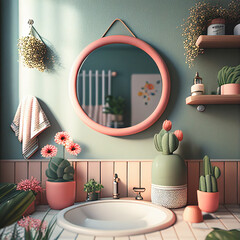 Cozy bathroom interior. Generative AI 3d illustration - 585909280