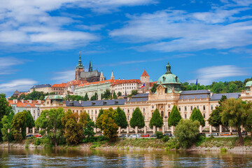Fototapeta na wymiar Prague beautiful historical center with River Vltava and gothic St. Vitus Cathedral