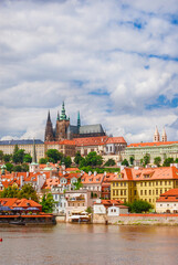 Fototapeta na wymiar View of Prague historical center Mala Strana old district with gothic St. Vitus Cathedral at the top