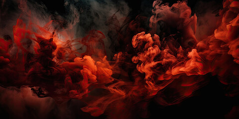 red cloud smoke texture, fire in the sky, black dark background (created with Generative AI)
