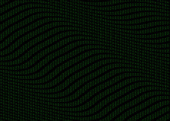 Green waves of random numbers on a black background.
