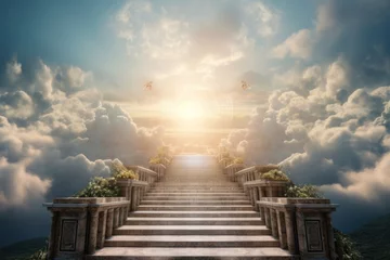 Fotobehang Stairway to heaven in glory, gates of Paradise. AI generated © yuliachupina