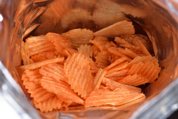 Potato chips inside a package