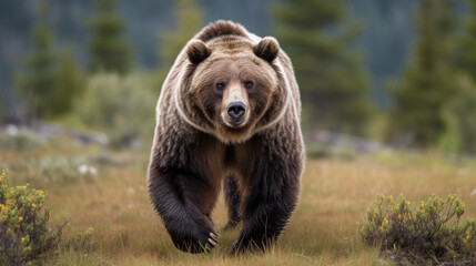a grizzly bear in a wild forest. Generative AI