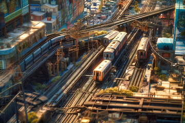 From high above, you can see the intricate network of transportation systems that crisscross the city, from elevated highways to underground tunnels