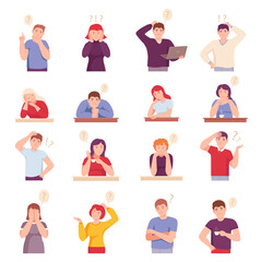 People Characters Thinking or Making Decision Big Vector Set