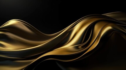 Abstract Background with 3D Wave Bright Gold and Black Gradient Silk Fabric Generative AI