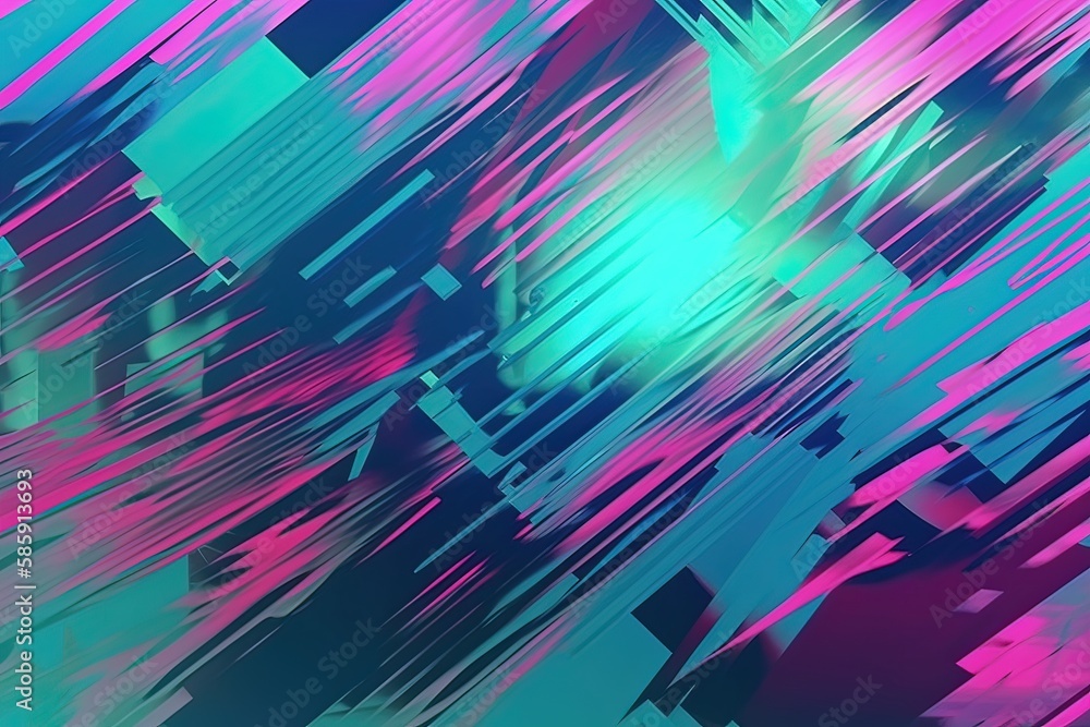 Canvas Prints abstract blue, mint and pink background with interlaced digital glitch and distortion effect. futuri