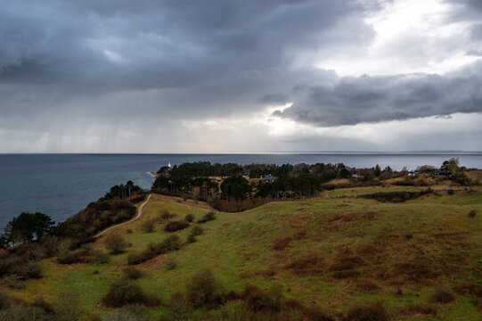 dramatic light and skies over djursland and mols bjerge in denmark