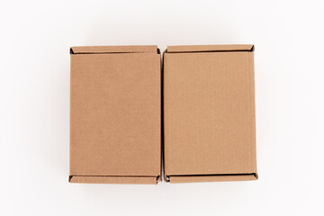 brown cardboard rectangular boxes isolated on white background