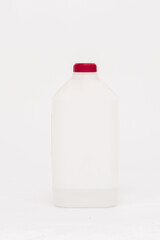 plastic white canister with a red cap on a white background