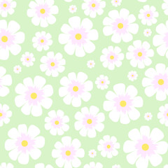 Seamless vector pattern with nice white flowers on a light green background	
