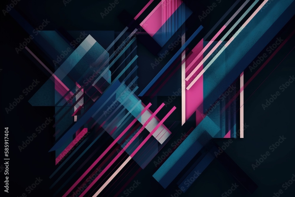 Poster a black background with pink and blue lines and shapes in the middle of the image and a black backgr