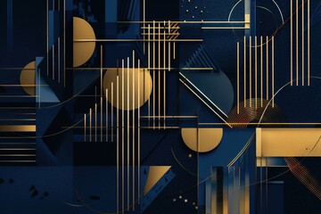  a blue and gold abstract background with circles and lines on a black background with a gold and black design on the bottom half of the image.  generative ai