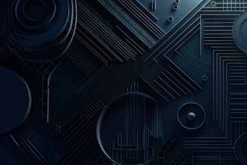  a dark blue abstract background with circles and circles on it's sides and a black background with circles and dots on the sides of the circles.  generative ai