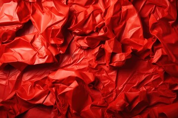  a large pile of red crumpled paper on top of a tablecloth covered in red sheets of paper with a red background of crumpled paper.  generative ai