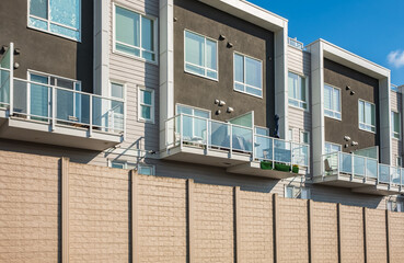 New residential townhouses. Modern apartment buildings in Canada. Modern complex of apartment buildings