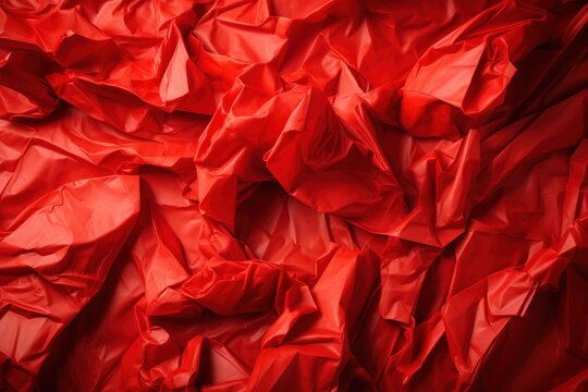  a red background with a lot of crumpled paper on it's sides and the bottom half of the image partially covered in red tissue paper.  generative ai