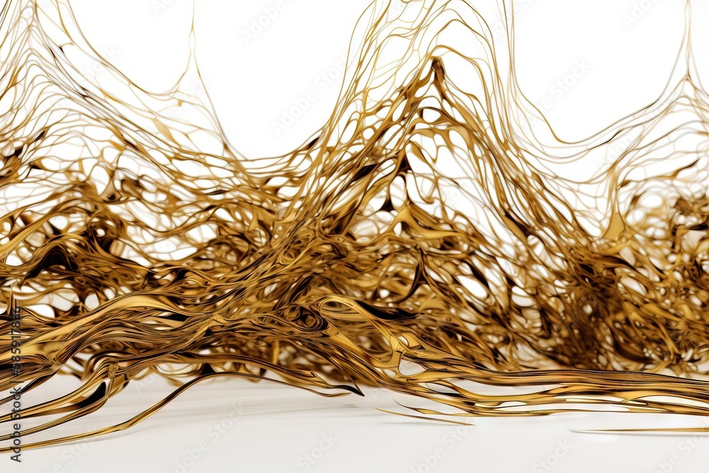 Poster a white background with a bunch of wavy gold lines on the bottom of the image and a white background