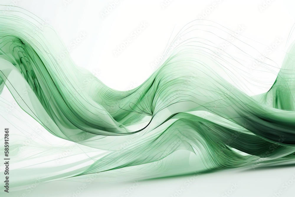 Poster a green abstract wave of lines on a white background with a soft shadow of the wave in the center of