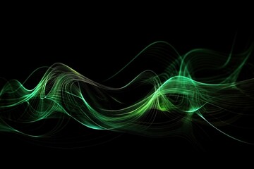  a green wave of light on a black background with a black background and a black background with a green wave of light on a black background.  generative ai