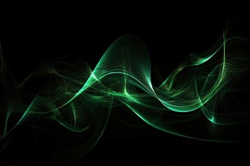  a dark background with a green wave of light in the middle of the image and a black background with a green wave of light in the middle of the image.  generative ai