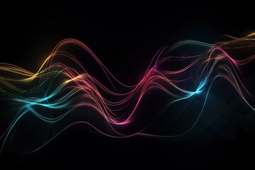  a colorful wave of light on a black background with a black background and a black background with a red, yellow, and blue wave of light.  generative ai