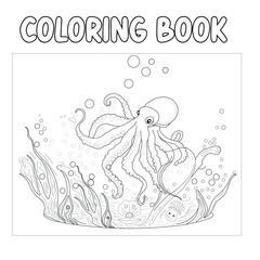 Octopus vector coloring page for kids , Image , icon , photo and illustration coloring books children