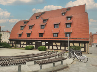 Ancient medieval building of water mill and granary. Bydgoszcz, Poland