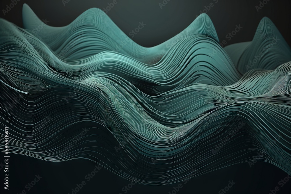 Poster an abstract wave of wavy lines on a black background with a dark background and a dark background wi