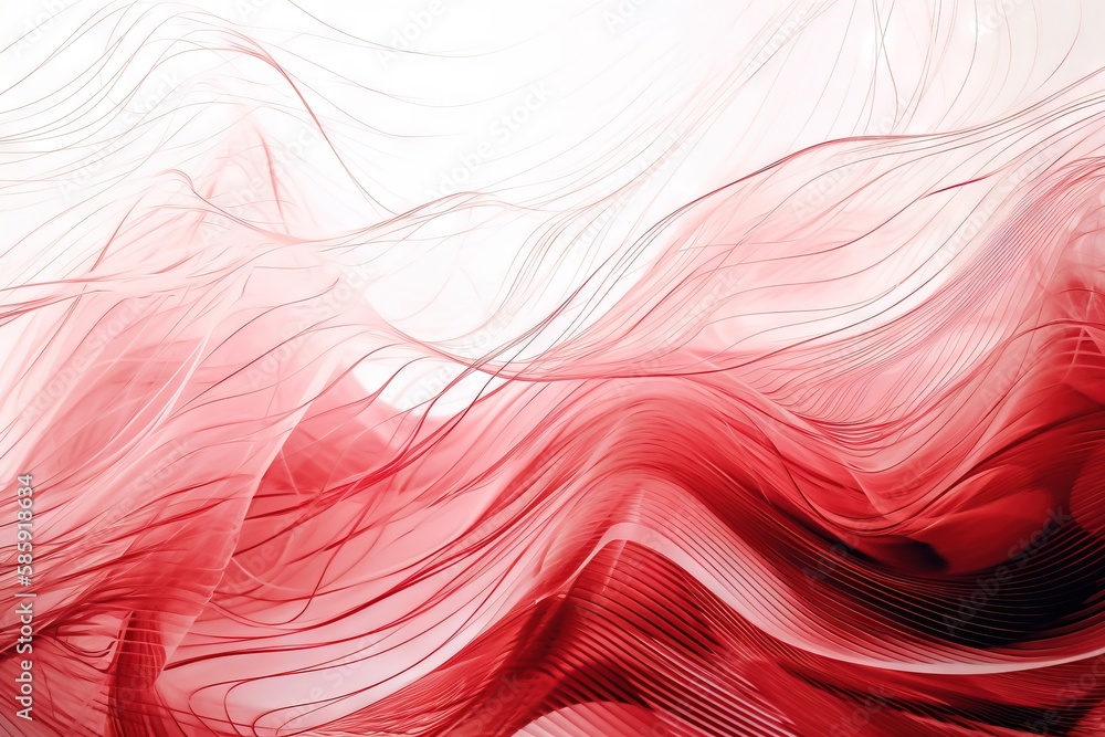 Poster a red and white abstract background with wavy lines and curves in the center of the image, with a wh