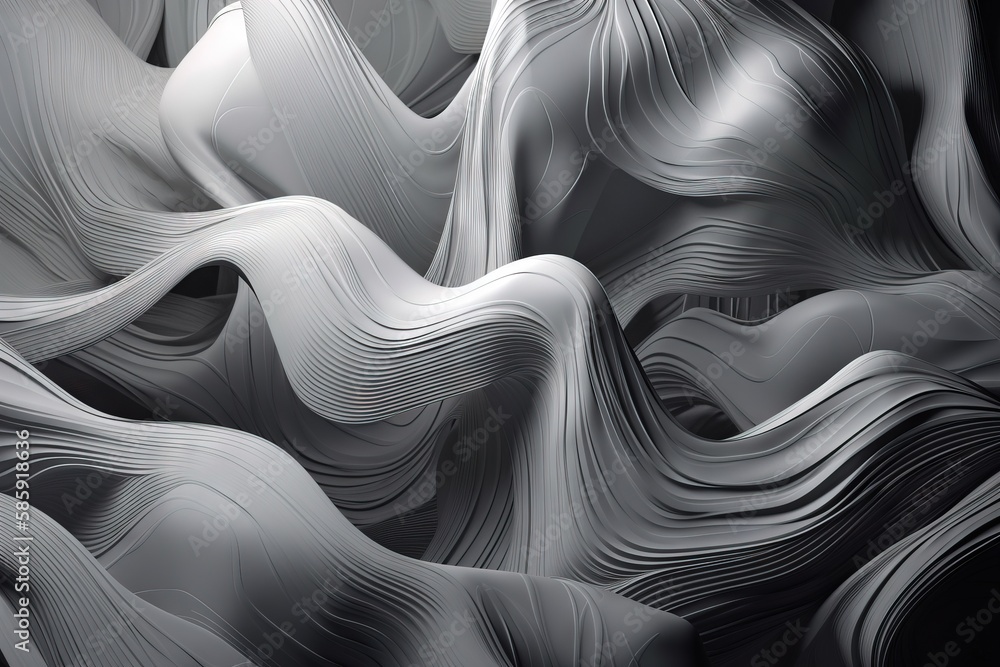 Poster a black and white photo of a wavy pattern on a surface of wavy material, with a black background and