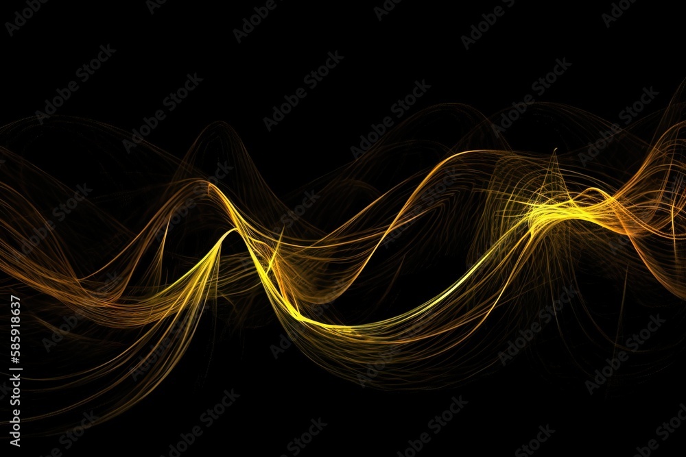 Poster a yellow and black background with a wave of light in the middle of the image and a black background