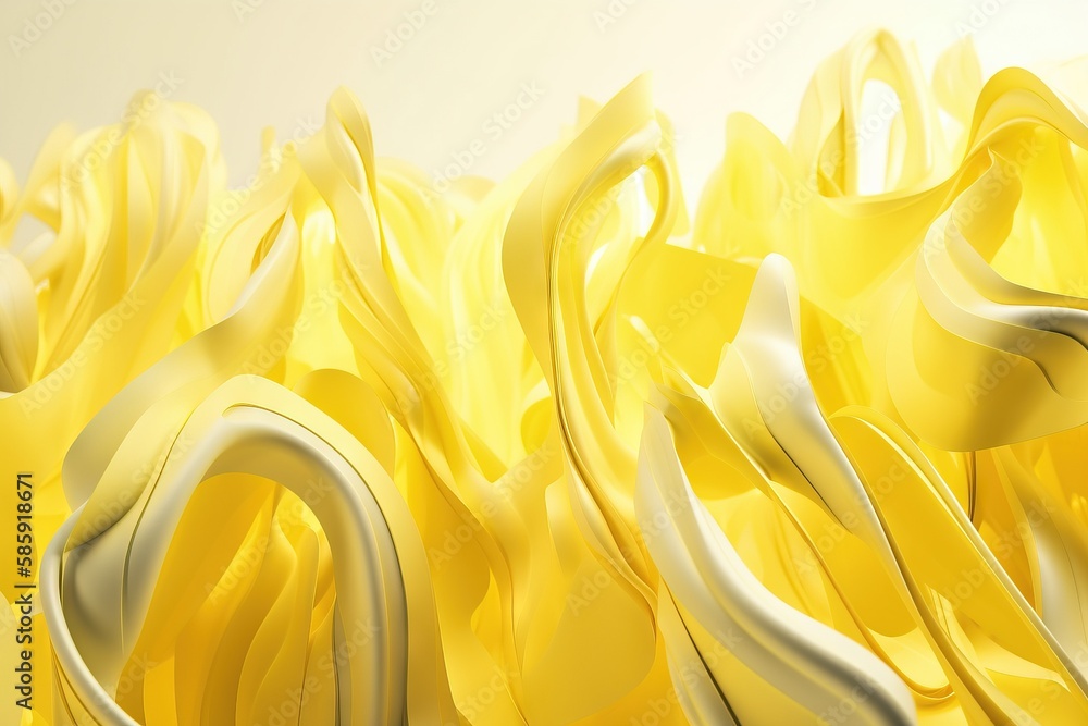 Poster a yellow and white abstract background with wavy lines and curves in the center of the image, with a