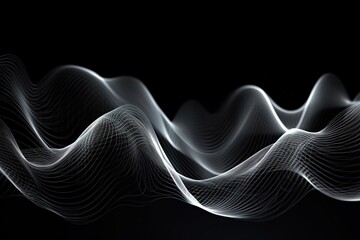  a black and white photo of a wave of light on a black background with a black background and a white wave of light on a black background.  generative ai