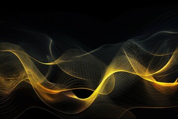  a black background with a yellow wave of light in the middle of the image and a black background with a yellow wave of light in the middle of the image.  generative ai