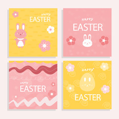 set of easter cards with rubbit, eggs and flowers