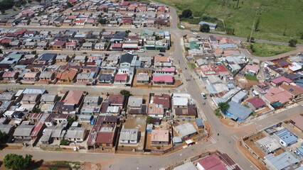Aerial view of impoverished area in soweto township, south africa