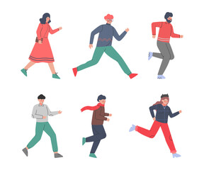 People Characters Running Hurrying Up at Work Vector Set