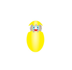 3d cartoon yellow egg with a chicken head peeking out. Vector illustration