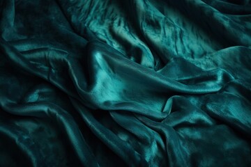  a close up of a teal colored fabric with a very soft feel to it's fabric structure and folds in the middle of the fabric.  generative ai