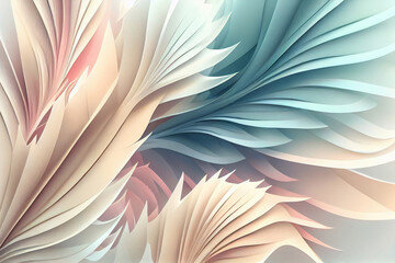 Abstract feather or leaves rainbow textile waves background. Holographic neon curved wave in motion. A soft background with a pastel-colored gradient. Fashion color trends. Soft focus